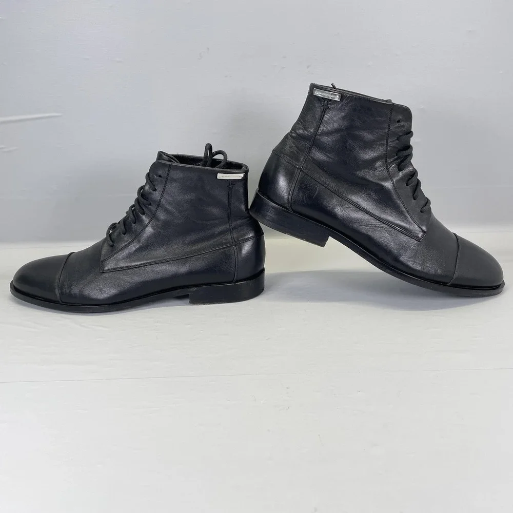 Alessandro Dell'Acqua Boots Mens Size 42 Black Leather Cap Toe Shoes - Italy